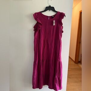 CALSTYLE 100% cotton ruffle sleeve midi dress